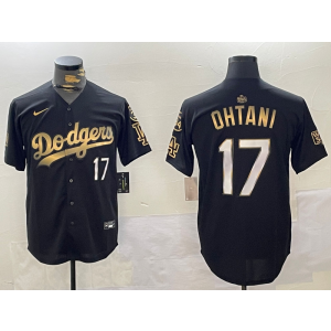 MLB Dodgers 17 Shohei Ohtani Black Gold 2024 World Series Nike Cool Base Men Jersey with 34 Patch