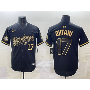MLB Dodgers 17 Shohei Ohtani Black Gold Nike Cool Base Men Jersey