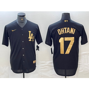 MLB Dodgers 17 Shohei Ohtani Black Gold Nike Cool Base Men Jersey