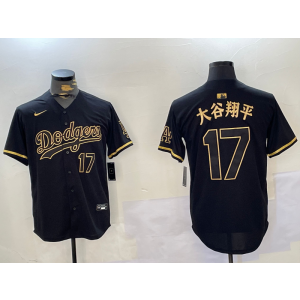 MLB Dodgers 17 Shohei Ohtani Black Gold Nike Cool Base Men Jersey