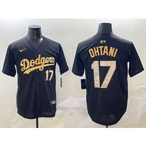 MLB Dodgers 17 Shohei Ohtani Black Gold Nike Cool Base Men Jersey