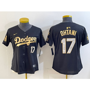 MLB Dodgers 17 Shohei Ohtani Black Gold Nike Cool Base Women Jersey