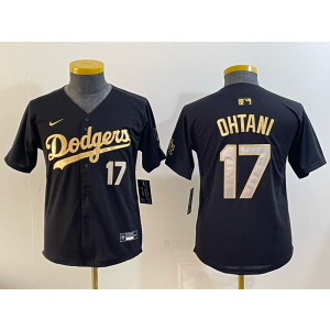 MLB Dodgers 17 Shohei Ohtani Black Gold Nike Cool Base Youth Jersey