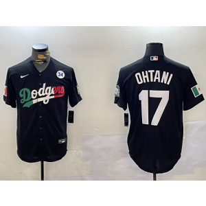MLB Dodgers 17 Shohei Ohtani Black Mexico 2024 World Series Nike Cool Base Men Jersey with 34 Patch