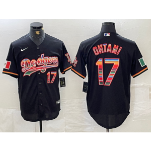 MLB Dodgers 17 Shohei Ohtani Black Rainbow Nike Cool Base Men Jersey