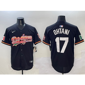 MLB Dodgers 17 Shohei Ohtani Black Rainbow Nike Cool Base Men Jersey