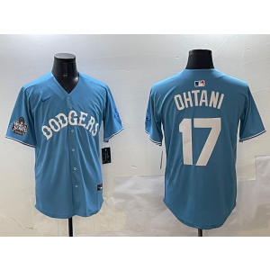 MLB Dodgers 17 Shohei Ohtani Blue 2024 World Series Nike Cool Base Men Jersey