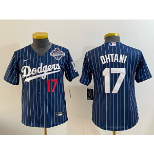 MLB Dodgers 17 Shohei Ohtani Blue 2025 World Series Champion Nike Cool Base Youth Jersey