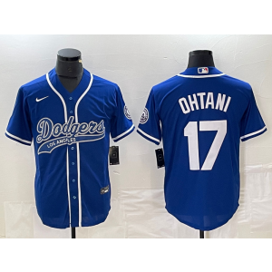 MLB Dodgers 17 Shohei Ohtani Blue Baseball Nike Cool Base Men Jersey