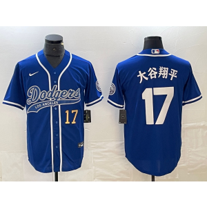 MLB Dodgers 17 Shohei Ohtani Blue Baseball Nike Cool Base Men Jersey