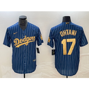 MLB Dodgers 17 Shohei Ohtani Blue Gold Nike Cool Base Men Jersey
