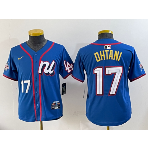 MLB Dodgers 17 Shohei Ohtani Blue National League 2025 All Star Nike Cool Base Women Jersey