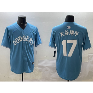 MLB Dodgers 17 Shohei Ohtani Blue Nike Cool Base Men Jersey