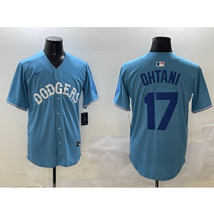 MLB Dodgers 17 Shohei Ohtani Blue Nike Cool Base Men Jersey