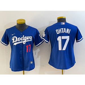 MLB Dodgers 17 Shohei Ohtani Blue Nike Cool Base Women Jersey