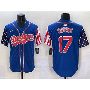 MLB Dodgers 17 Shohei Ohtani Blue USA Flag Nike Cool Base Men Jersey
