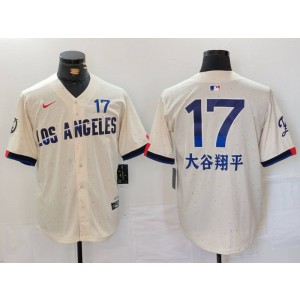 MLB Dodgers 17 Shohei Ohtani Cream 2024 City Connect Nike Cool Base Men Jersey