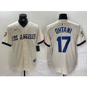 MLB Dodgers 17 Shohei Ohtani Cream 2024 City Connect Nike Cool Base Men Jersey