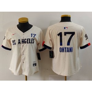 MLB Dodgers 17 Shohei Ohtani Cream 2024 City Connect Nike Cool Base Women Jersey