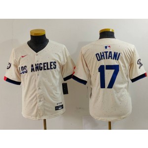 MLB Dodgers 17 Shohei Ohtani Cream 2024 City Connect Nike Cool Base Youth Jersey