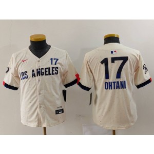 MLB Dodgers 17 Shohei Ohtani Cream 2024 City Connect Nike Cool Base Youth Jersey
