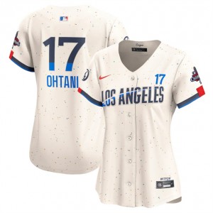 MLB Dodgers 17 Shohei Ohtani Cream 2024 World Series Champions Cool Base Women Jersey(Run Small)
