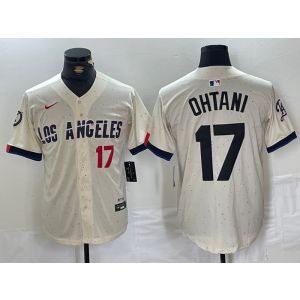 MLB Dodgers 17 Shohei Ohtani Cream Cool Base Men Jersey