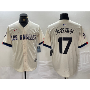 MLB Dodgers 17 Shohei Ohtani Cream Nike Cool Base Men Jersey