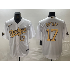 MLB Dodgers 17 Shohei Ohtani Gold White Nike Cool Base Men Jersey