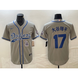 MLB Dodgers 17 Shohei Ohtani Gray Baseball Nike Cool Base Men Jersey
