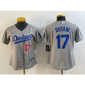 MLB Dodgers 17 Shohei Ohtani Gray Nike Cool Base Women Jersey