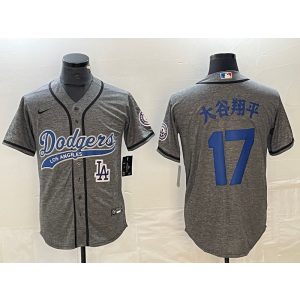 MLB Dodgers 17 Shohei Ohtani Grey Baseball Nike Cool Base Men Jersey