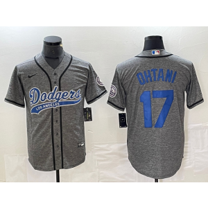 MLB Dodgers 17 Shohei Ohtani Grey Baseball Nike Cool Base Men Jersey