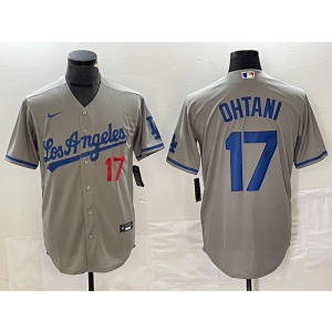 MLB Dodgers 17 Shohei Ohtani Grey Nike Cool Base Men Jersey