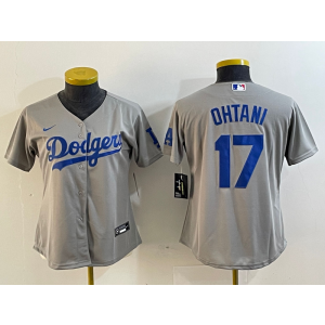 MLB Dodgers 17 Shohei Ohtani Grey Nike Cool Base Women Jersey