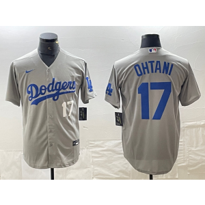 MLB Dodgers 17 Shohei Ohtani Grey White Nike Cool Base Men Jersey