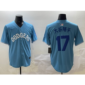 MLB Dodgers 17 Shohei Ohtani Light Blue Nike Cool Base Men Jersey