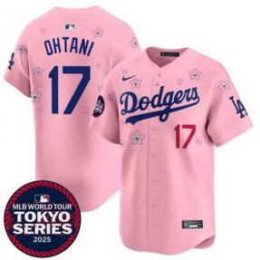 MLB Dodgers 17 Shohei Ohtani Pink 2025 Tokyo Series Nike Cool Base Men Jersey