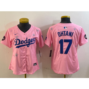 MLB Dodgers 17 Shohei Ohtani Pink 2025 Tokyo Series Nike Cool Base Women Jersey