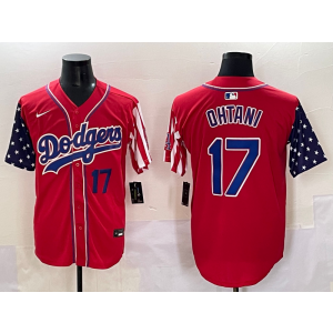 MLB Dodgers 17 Shohei Ohtani Red USA Flag Nike Cool Base Men Jersey