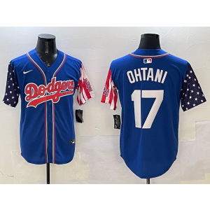 MLB Dodgers 17 Shohei Ohtani USA Flag Blue Nike Cool Base Men Jersey