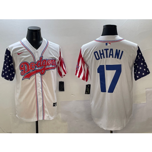 MLB Dodgers 17 Shohei Ohtani USA Flag White Nike Cool Base Men Jersey