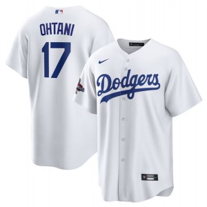 MLB Dodgers 17 Shohei Ohtani White 2024 World Series Champions Cool Base Men Jersey