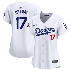 MLB Dodgers 17 Shohei Ohtani White 2024 World Series Champions Cool Base Women Jersey(Run Small)
