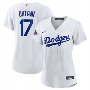 MLB Dodgers 17 Shohei Ohtani White 2024 World Series Champions Women Jersey(Run Small)