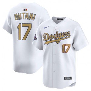 MLB Dodgers 17 Shohei Ohtani White 2025 Gold Collection Nike Cool Base Men Jersey