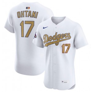 MLB Dodgers 17 Shohei Ohtani White 2025 Gold Collection Nike Flexbase Men Jersey