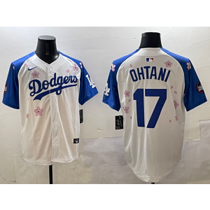 MLB Dodgers 17 Shohei Ohtani White Blue 2025 Tokyo Series Nike Cool Base Men Jersey