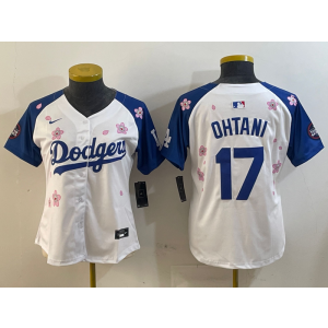 MLB Dodgers 17 Shohei Ohtani White Blue 2025 Tokyo Series Nike Cool Base Women Jersey