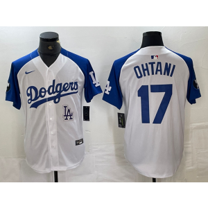 MLB Dodgers 17 Shohei Ohtani White Blue Nike Cool Base Men Jersey